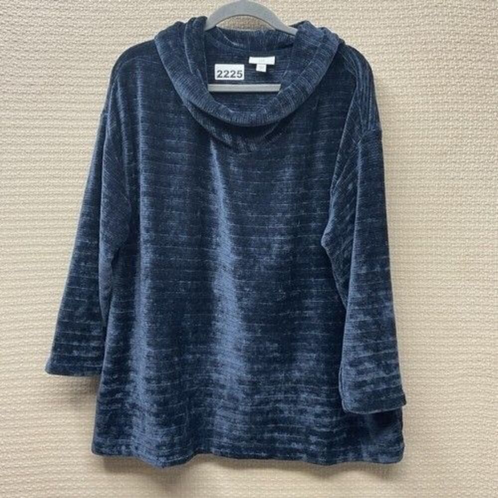 NWOT J. Jill Velour Crushed Velvet CowlNeck Sweater Women Size XL  Blue Soft Rel
